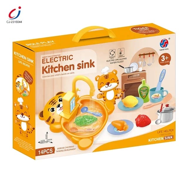 Electric Kitchen Sink Toy, Children's Simulation Sink with Fruit & Tableware Toy, Dishwasher Play Kitchen Kit Electric Kitchen Sink Toy, Children's Simulation Sink with Fruit & Tableware Toy, Dishwasher Play Kitchen Kit